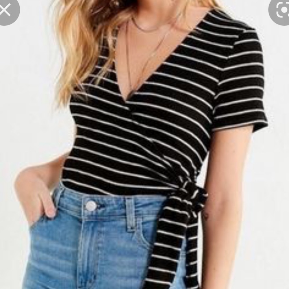 Urban project social t black and white striped wrap top